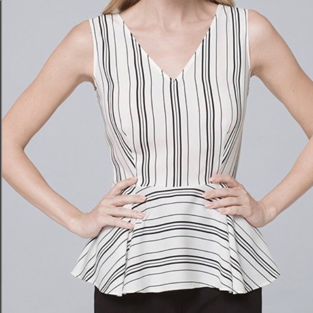 💗💗WHBM Ecru & Black Striped Peplum Top